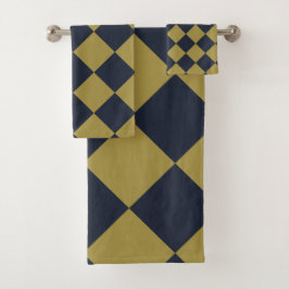 Elegant goud & marineblauw diamantpatroon bad handdoek