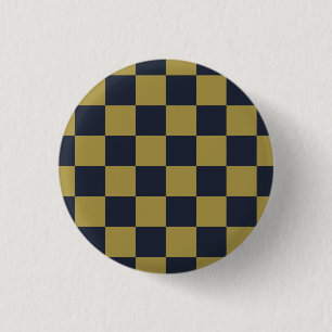 Elegant goud & marineblauw geruit patroon ronde button 3,2 cm