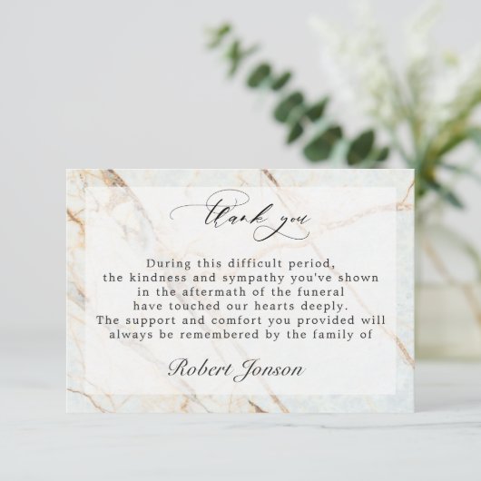 Elegant goud marmer begrafenis sympathie familie f bedankkaart (Staand voorkant)