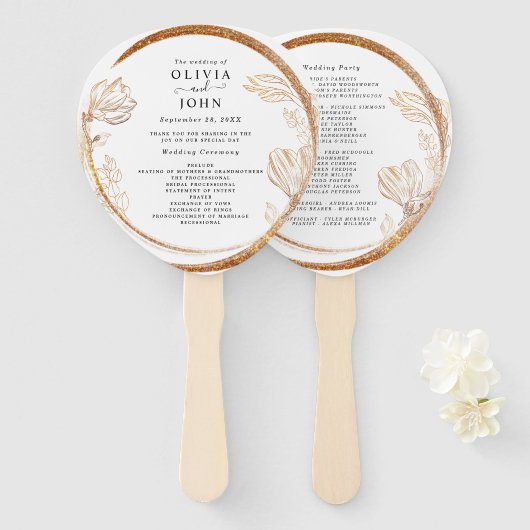 Elegant Goud Marmer Bloemen Groen Hand Fan Handwaaier (Voorkant en achterkant)