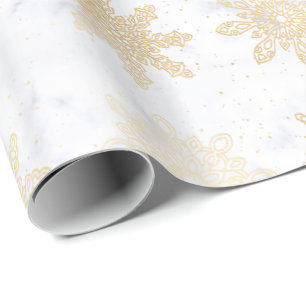 Elegant Goud & Marmeren Sneeuwvlok Kerstpatroon Cadeaupapier