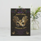 Elegant goud maskerade masker Mardi Gras feest Kaart (Staand voorkant)