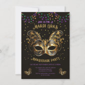 Elegant goud maskerade masker Mardi Gras feest Kaart (Voorkant)