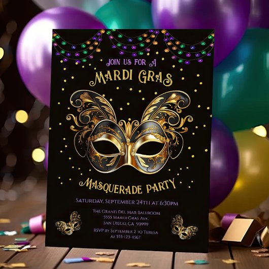 Elegant goud maskerade masker Mardi Gras feest Kaart