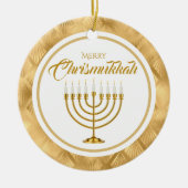 Elegant Goud Menorah Chanoeka Merry Chrismukkah Keramisch Ornament (Voorkant)