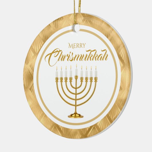 Elegant Goud Menorah Chanoeka Merry Chrismukkah Keramisch Ornament (Links)