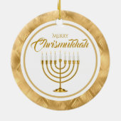 Elegant Goud Menorah Chanoeka Merry Chrismukkah Keramisch Ornament (Achterkant)