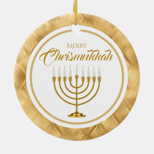 Elegant Goud Menorah Chanoeka Merry Chrismukkah Keramisch Ornament (Achterkant)