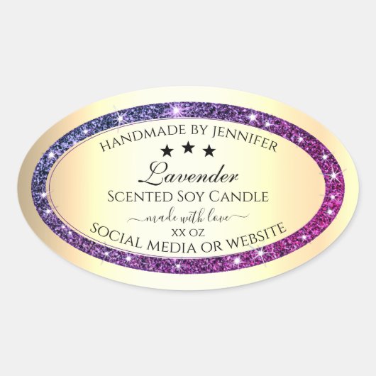 Elegant Goud met Paarse Glitter Productlabels Ovale Sticker (Voorkant)