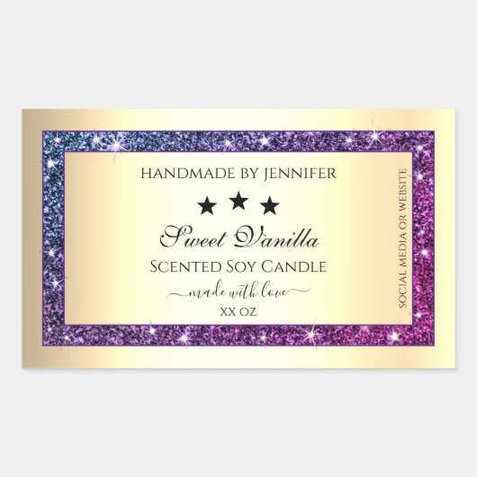 Elegant Goud met Paarse Glitter Productlabels Rechthoekige Sticker (Voorkant)