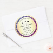 Elegant Goud met Paarse Glitter Productlabels Ronde Sticker (Envelop)