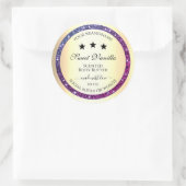 Elegant Goud met Paarse Glitter Productlabels Ronde Sticker (Tas)