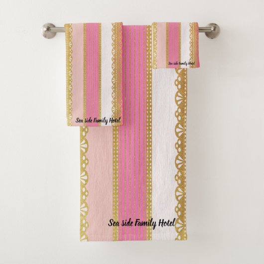 Elegant goud met roze en witte streep bad handdoek (Insitu)