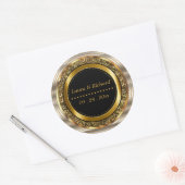 Elegant Goud Metaal en Zwart Ronde Sticker (Envelop)