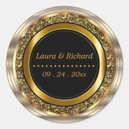 Elegant goud, metallic en zwart ronde sticker (Voorkant)