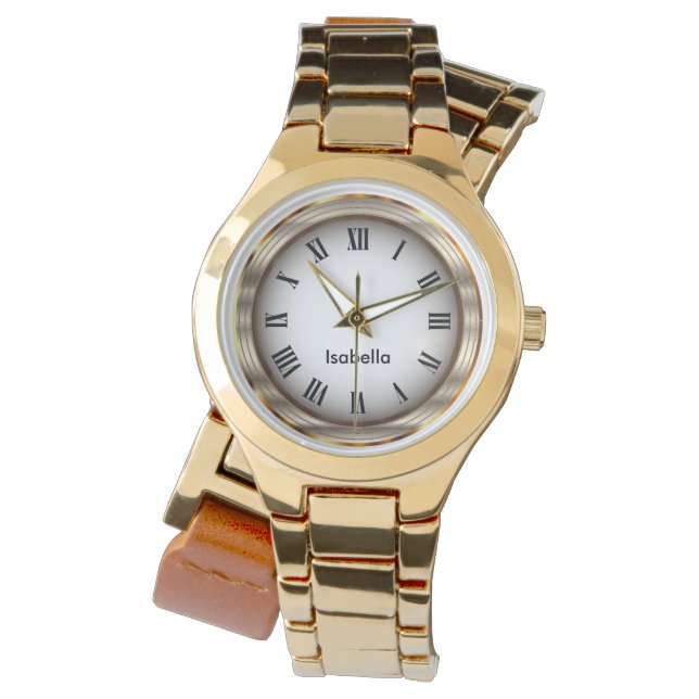 Elegant Goud Metallic Romeinse cijfers - DIY naam Horloge (Voorkant)