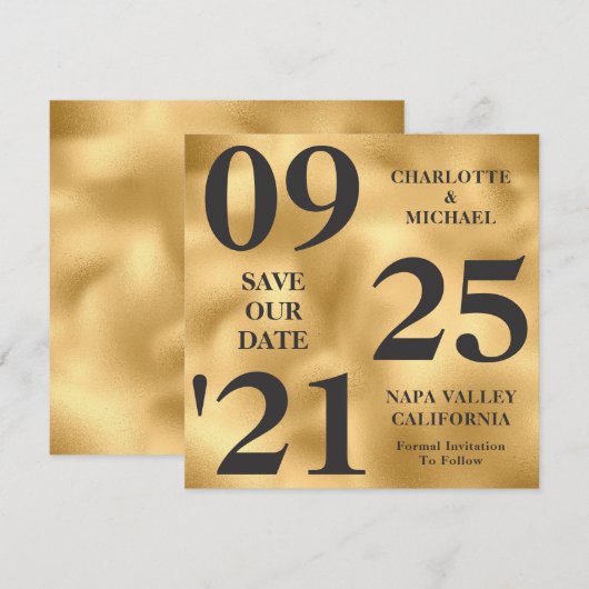 Elegant Goud Metallic Shimmer Modern Save The Date Kaart (Voorkant / Achterkant)