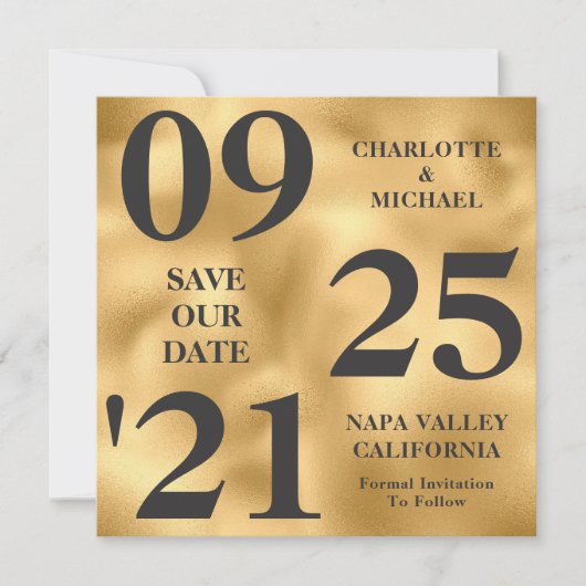 Elegant Goud Metallic Shimmer Modern Save The Date Kaart (Voorkant)