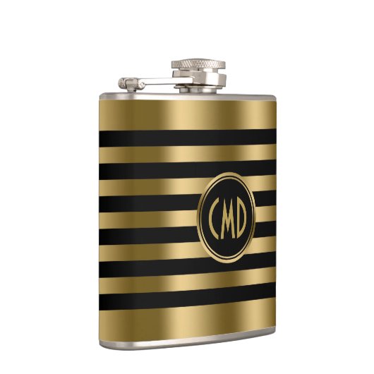 Elegant Goud Metallic Stripes Zwarte achtergrond Heupfles (Rechts)