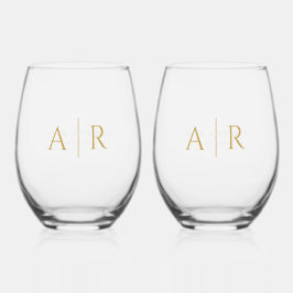 Elegant Goud Minimaal Koppel Initialen Bruiloft gu Wijnglas Zonder Voet