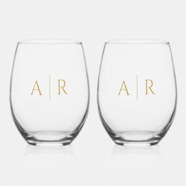 Elegant Goud Minimaal Koppel Initialen Bruiloft gu Wijnglas Zonder Voet