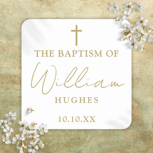 Elegant goud minimalistische doop doopsel vierkante sticker