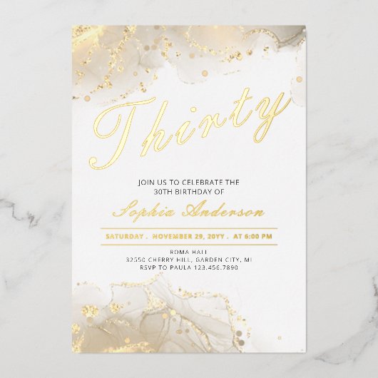 Elegant Goud Modern 30e Verjaardag Folie Uitnodiging (Voorkant)