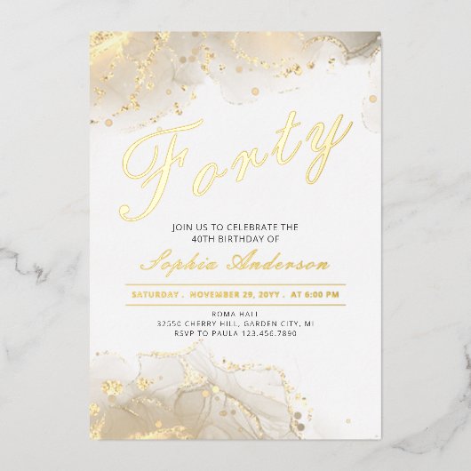 Elegant Goud Modern 40e Verjaardag Folie Uitnodiging (Voorkant)