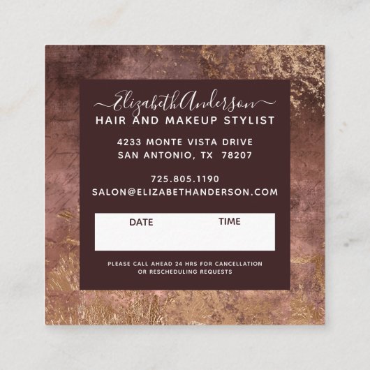 Elegant Goud Modern Chique Salon Afspraak Vierkante Visitekaartje (Achterkant)