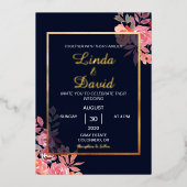 Elegant Goud Modern Roze Bloemen Grens Bruiloft Folie Uitnodiging (Voorkant)
