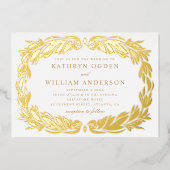 Elegant goud moderne florale botanische bruiloft folie uitnodiging (Voorkant)