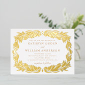 Elegant goud moderne florale botanische bruiloft folie uitnodiging (Staand Voorkant)