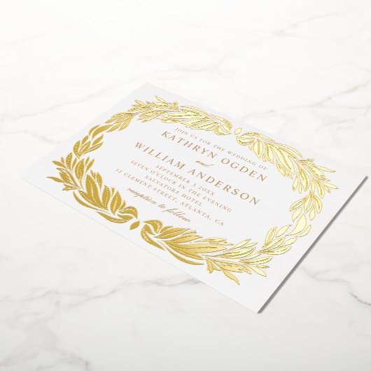 Elegant goud moderne florale botanische bruiloft folie uitnodiging (Gedraaid)