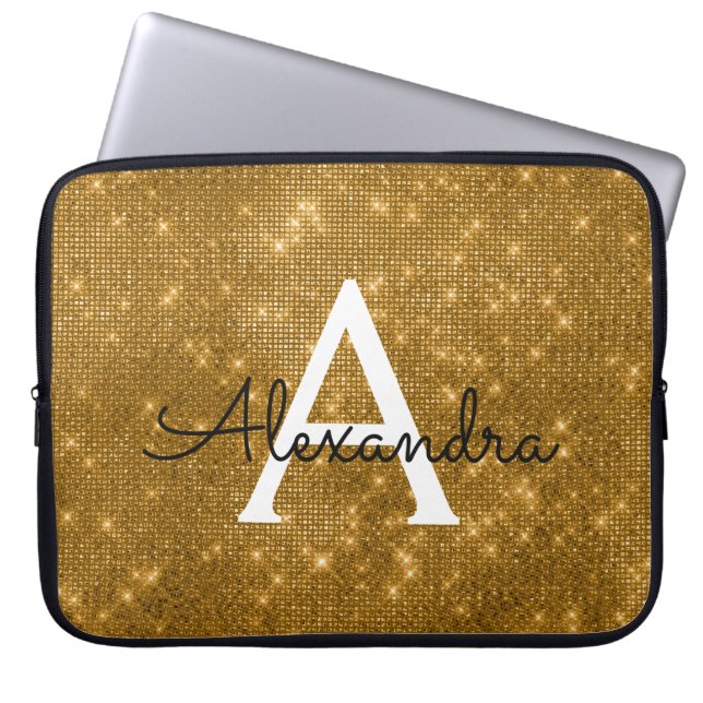 Elegant goud moderne Sparkle Monogram Laptop Sleeve (Voorkant)