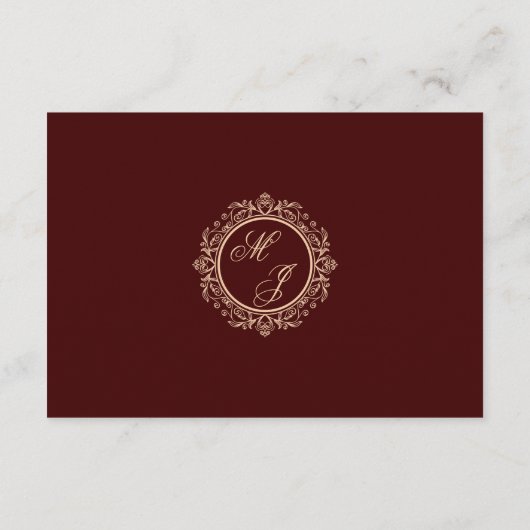 Elegant Goud Monogram Bourgogne Informatie Kaart (Achterkant)