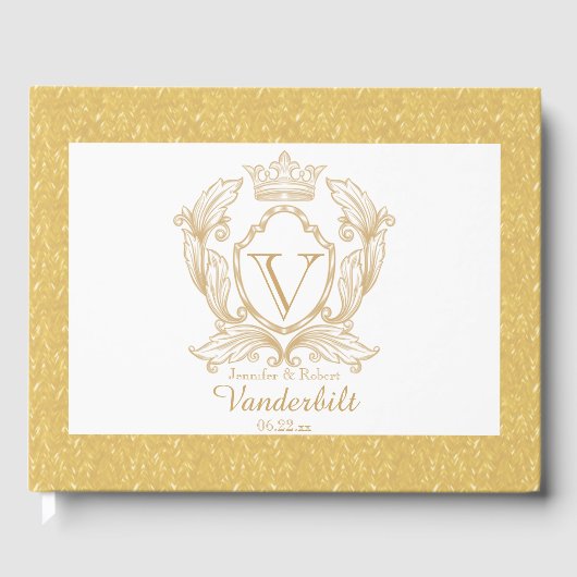 Elegant Goud Monogram Bruiloft Gastenboek (Voorkant)