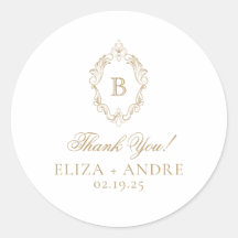 Elegant Goud Monogram Crest Bruiloft