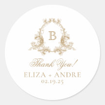 Elegant Goud Monogram Crest Bruiloft