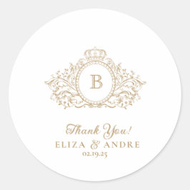 Elegant Goud Monogram Crest Bruiloft Sticker