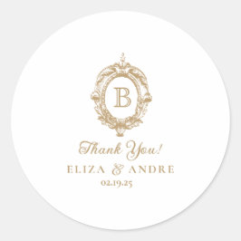 Elegant Goud Monogram Crest Bruiloft Sticker