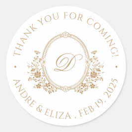 Elegant Goud Monogram Crest Classic Ronde Sticker