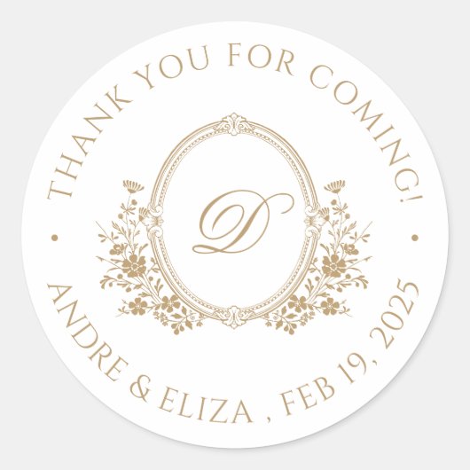 Elegant Goud Monogram Crest Classic Ronde Sticker (Voorkant)