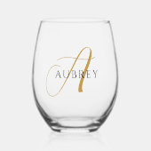 Elegant Goud Monogram Drinkware Set Wijnglas Zonder Voet (Voorkant)