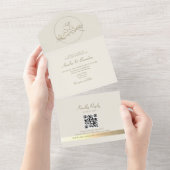Elegant Goud Monogram Huwelijk QR Code All In One Uitnodiging (Afscheurbaar)