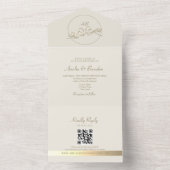 Elegant Goud Monogram Huwelijk QR Code All In One Uitnodiging (Binnen)