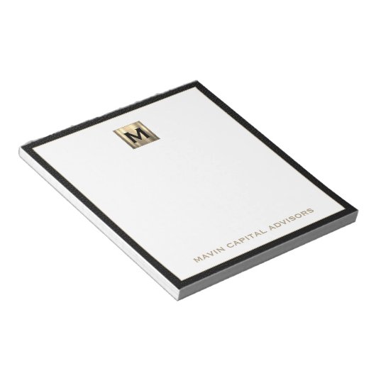 Elegant Goud Monogram Initiaal Logo Notitieblok (Schuin)