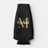 Elegant Goud Monogram Initiaal Sjabloon Modern Flesjeskoeler (Voorkant)