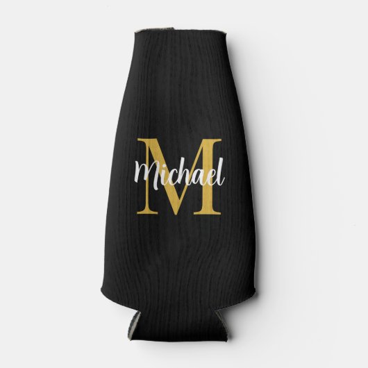 Elegant Goud Monogram Initiaal Sjabloon Modern Flesjeskoeler (Voorkant)