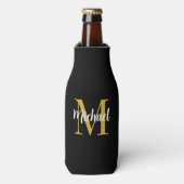 Elegant Goud Monogram Initiaal Sjabloon Modern Flesjeskoeler (Fles Voorkant)