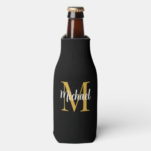 Elegant Goud Monogram Initiaal Sjabloon Modern Flesjeskoeler (Fles Voorkant)